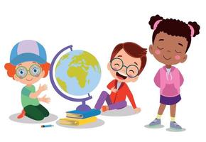 world map and cute curious kids vector