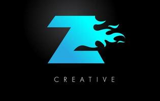 Blue fire  Blue Z Letter Flame Logo Design. Fire Logo Lettering Concept. vector