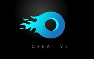 Blue fire  Blue O Letter Flame Logo Design. Fire Logo Lettering Concept. vector