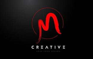 Red M Brush Letter Logo Design. Artistic Handwritten Letters Logo Concept. vector