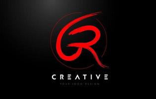 Red GR Brush Letter Logo Design. Artistic Handwritten Letters Logo Concept. vector