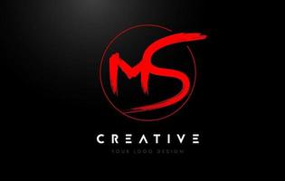 Red MS Brush Letter Logo Design. Artistic Handwritten Letters Logo Concept. vector