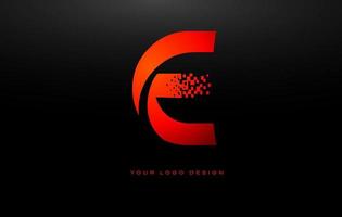 E Initial Letter Logo Design with Digital Pixels in Red Colors. vector