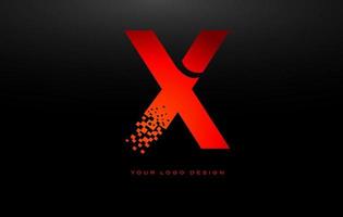 X Initial Letter Logo Design with Digital Pixels in Red Colors. vector