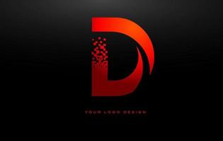 D Initial Letter Logo Design with Digital Pixels in Red Colors. vector