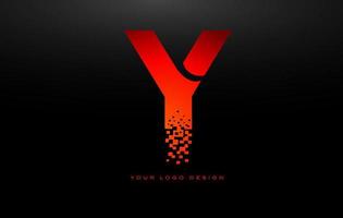 Y Initial Letter Logo Design with Digital Pixels in Red Colors. vector