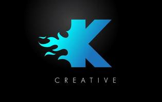 Blue fire  Blue K Letter Flame Logo Design. Fire Logo Lettering Concept. vector