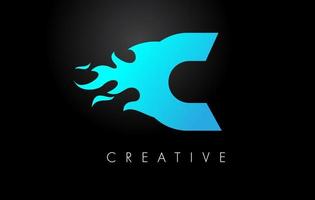 Blue fire  Blue C Letter Flame Logo Design. Fire Logo Lettering Concept. vector