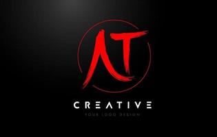 Red AT Brush Letter Logo Design. Artistic Handwritten Letters Logo Concept. vector