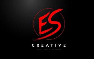 Red ES Brush Letter Logo Design. Artistic Handwritten Letters Logo Concept. vector