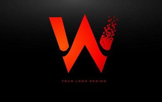 W Initial Letter Logo Design with Digital Pixels in Red Colors. vector