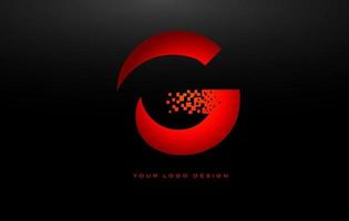 G Initial Letter Logo Design with Digital Pixels in Red Colors. vector