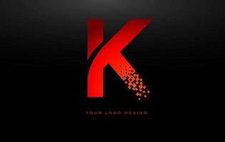 K Initial Letter Logo Design with Digital Pixels in Red Colors. vector