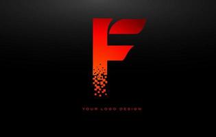Diseño de logotipo de letra inicial f con píxeles digitales en colores rojos. vector