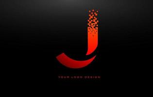 J Initial Letter Logo Design with Digital Pixels in B Red Colors. vector