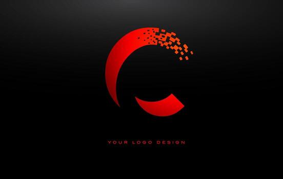 C Initial Letter Logo Design with Digital Pixels in Red Colors. vector