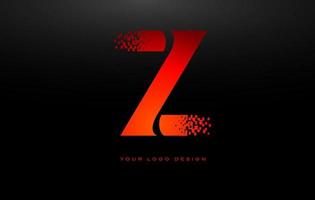 Z Initial Letter Logo Design with Digital Pixels in Red Colors. vector