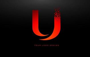 U Initial Letter Logo Design with Digital Pixels in Red Colors. vector