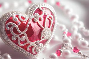 Close up shot of heart jewelry for Valentine's Day background with copy space. Gift ideas for Valentine. photo