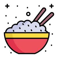 Rice bowl with sticks, vector design of boiled rice