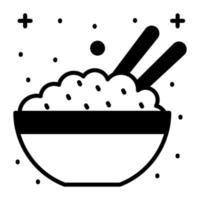 Rice bowl with sticks, vector design of boiled rice