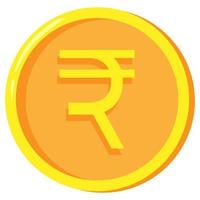 Golden Indian rupee coin symbol Rp on white background. Exchange Indian currency vector