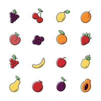 conjunto de iconos de frutas de línea colorida sobre un fondo blanco. una colección de símbolos de contorno. vector