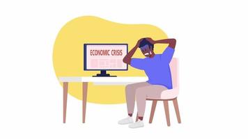 animation de mauvaises nouvelles économiques isolées. séquences vidéo hd de caractère 2d plat en boucle. animation colorée d'anxiété de crise mondiale sur fond blanc avec transparence du canal alpha pour le site Web, les médias sociaux video