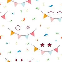 Background with decorative garland and confetti in doodle cartoon style. Happy birthday seamless pattern with garland and confetti. vector