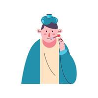 man sick with thermometer vector