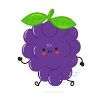 linda uva corriente divertida. icono de ilustración de personaje kawaii de dibujos animados dibujados a mano vectorial. aislado sobre fondo blanco. ejecutar el concepto de uva vector