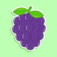 Cute funny grape sticker character. Vector hand drawn cartoon kawaii character illustration icon. Isolated on white background. grape character concept