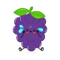 Cute sad grape character. Vector hand drawn cartoon kawaii character illustration icon. Isolated on white background. Sad grape character concept