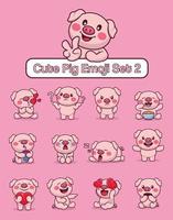 Set of cute pig characters with different emoticons vector