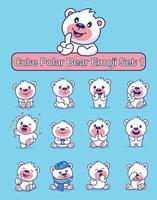 Set of cute polar bear characters with different emoticons vector