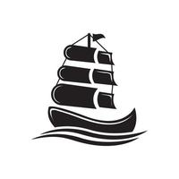 velero en ola oceánica con diseño de logotipo vector