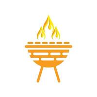 BBQ grill simple and symbol icon with smoke or steam logo vector