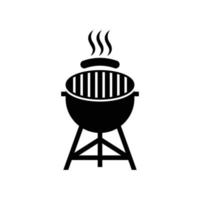 parrilla de barbacoa simple e icono de símbolo con logotipo de humo o vapor vector