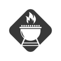 parrilla de barbacoa simple e icono de símbolo con logotipo de humo o vapor vector