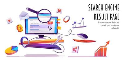 Search engine result page, SERP cartoon banner. vector