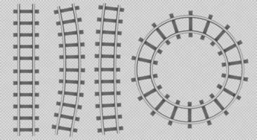 Train rails top view, straight, curve, round path vector