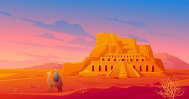 Egypt desert with Hatshepsut temple and camel vector