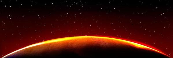 Borde del planeta alienígena marte al amanecer en el cielo negro