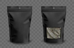 Foil pouch with zipper and plastic window for tea vector