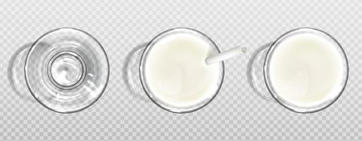 Glass of milk with paper straw top view vector