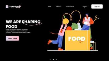 Food sharing landing page template vector