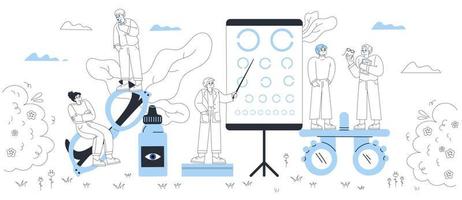 Ophthalmology doodle concept with optometrists vector