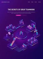 Teamwork isometric landing, team work strategy vector