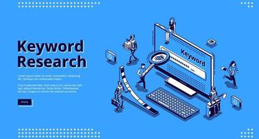 Keyword research seo tool isometric landing page vector