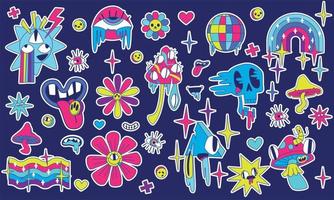 Psychedelic stickers in retro y2k style vector